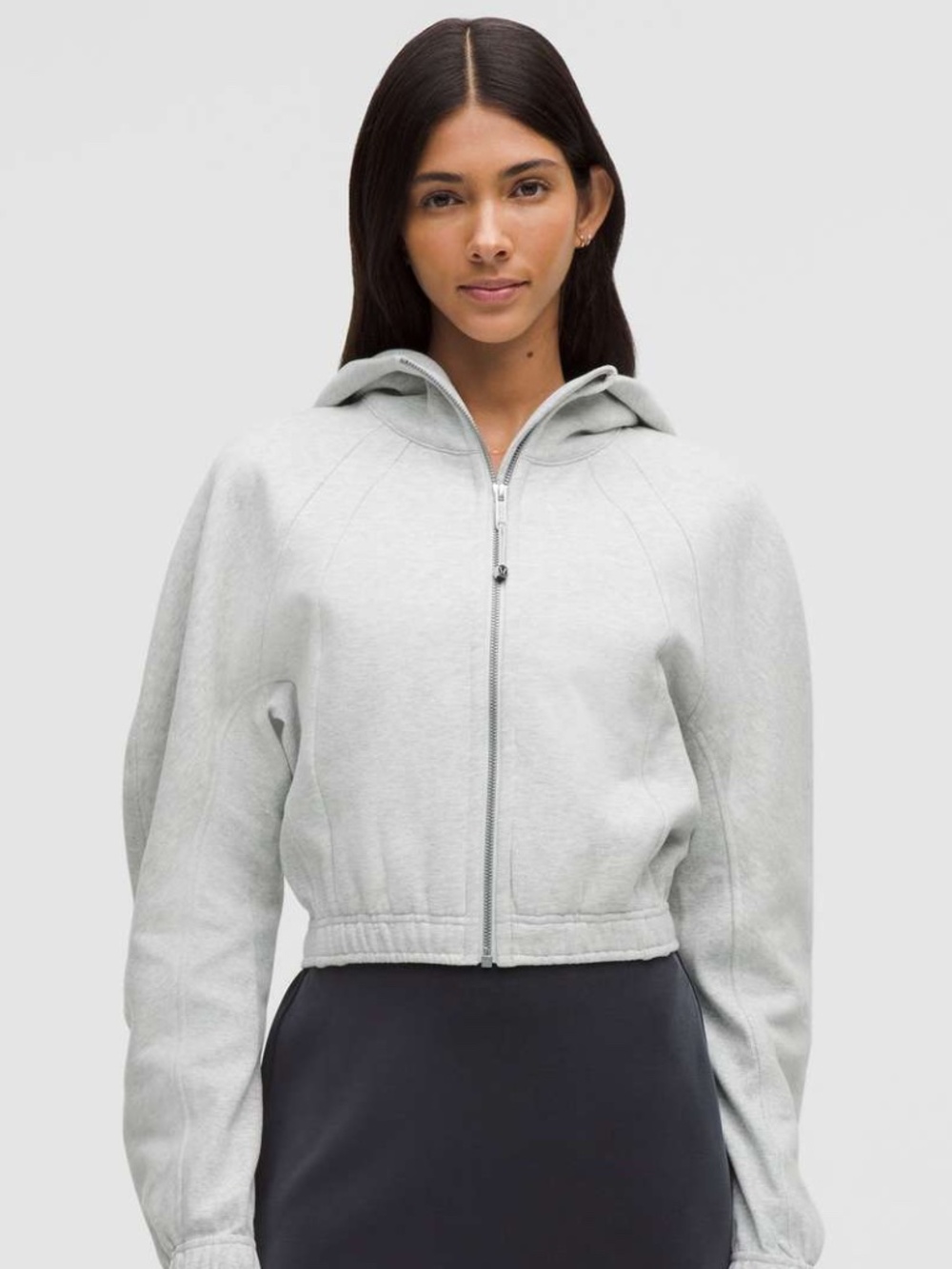 Lululemon Women's Scuba Cropped Full-Zip Hoodie in Heathered Ultra Light Grey